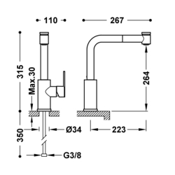 Bateria jednouchwytowa z wyciąganą wylewką i 2 rodzajami strumienia kuchenna chrom TRES 181438