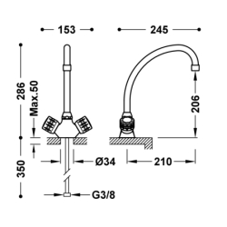 Bateria dwuuchwytowa kuchenna chrom TRES 123342