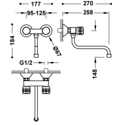 Bateria dwuuchwytowa ścienna kuchenna chrom TRES 123210