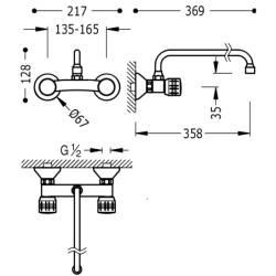 Bateria dwuuchwytowa ścienna kuchenna chrom TRES 123330