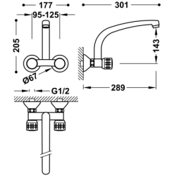 Bateria dwuuchwytowa ścienna kuchenna chrom TRES 123217