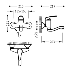 Bateria jednouchwytowa ścienna kuchenna- chrom TRES 7032003