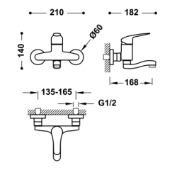 Bateria jednouchwytowa ścienna kuchenna chrom TRES 21632010