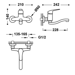 Bateria jednouchwytowa ścienna kuchenna chrom TRES 21632020