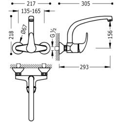Bateria jednouchwytowa ścienna kuchenna chrom TRES 172420