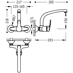 Bateria jednouchwytowa ścienna kuchenna chrom TRES 17033202