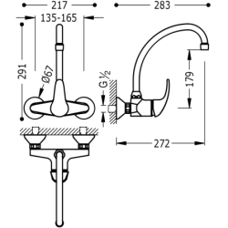 Bateria jednouchwytowa ścienna kuchenna chrom TRES 172418