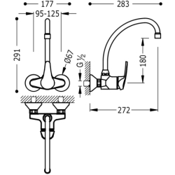 Bateria jednouchwytowa ścienna kuchenna chrom TRES 17021802
