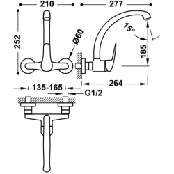 Bateria jednouchwytowa ścienna kuchenna chrom TRES 21642010