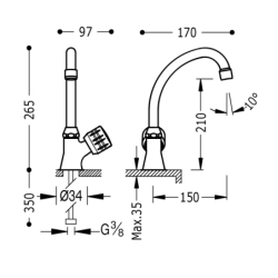 Bateria 1-drożna z pokrętłem bocznym do biura lub pralni chrom TRES 123306