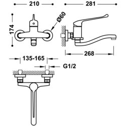 Bateria jednouchwytowa medyczna naścienna chrom TRES 2163200311