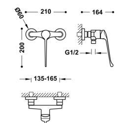 Bateria jednouchwytowa medyczna ścienna prysznicowa BASE chrom TRES 2151671011