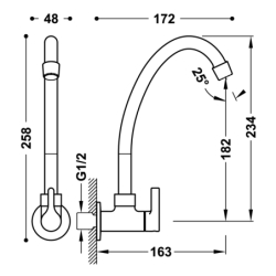 Bateria naścienna 1-drożna do biura lub pralni chrom TRES 21550601