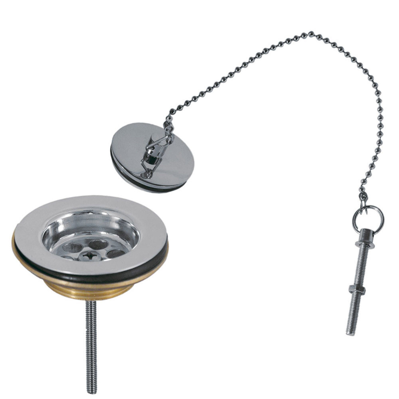 Sitko do odpływu z zestawem montażowym z łańcuszkiem i zatyczką do umywalki, bidetu i zlewu chrom TRES 13463910