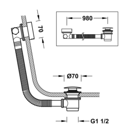 Kwadratowy Click-clack do wanny z napełnianiem przez kaskadę i przelewem. chrom TRES 13453440