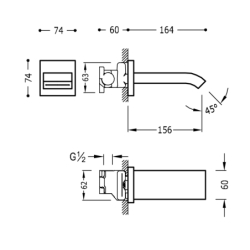 Wylewka stała naścienna z wyjściem wody w formie kaskady chrom TRES 107181