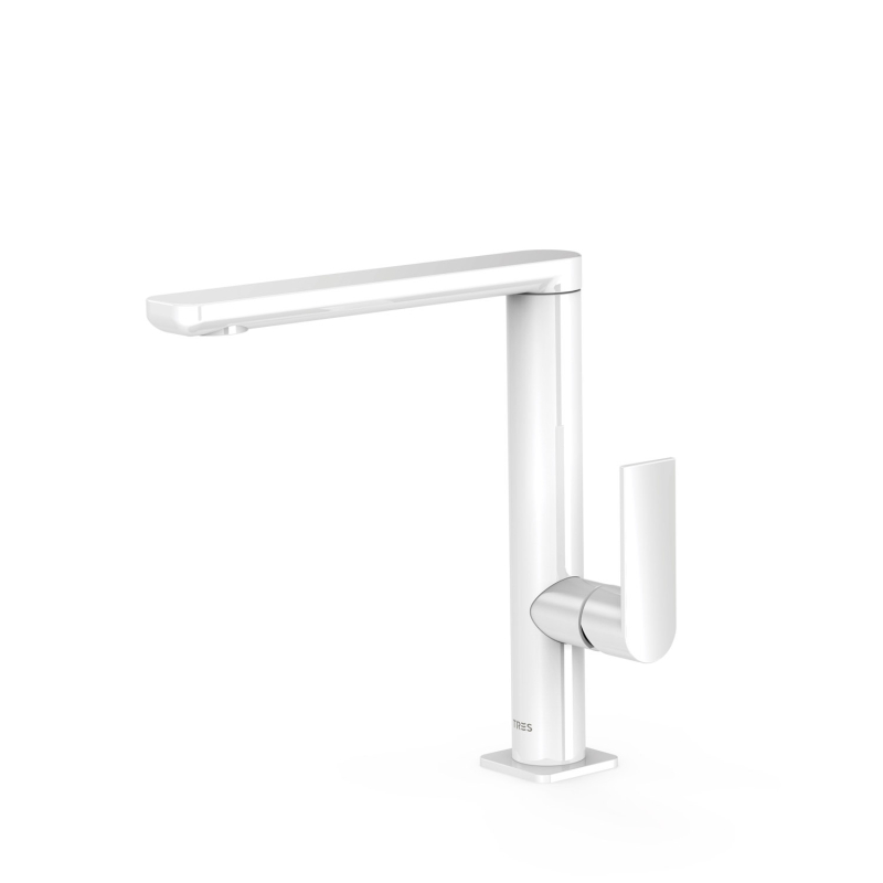 Wysoka bateria jednouchwytowa umywalkowa z boczną dźwignią LOFT biel-chrom TRES 20020502BL