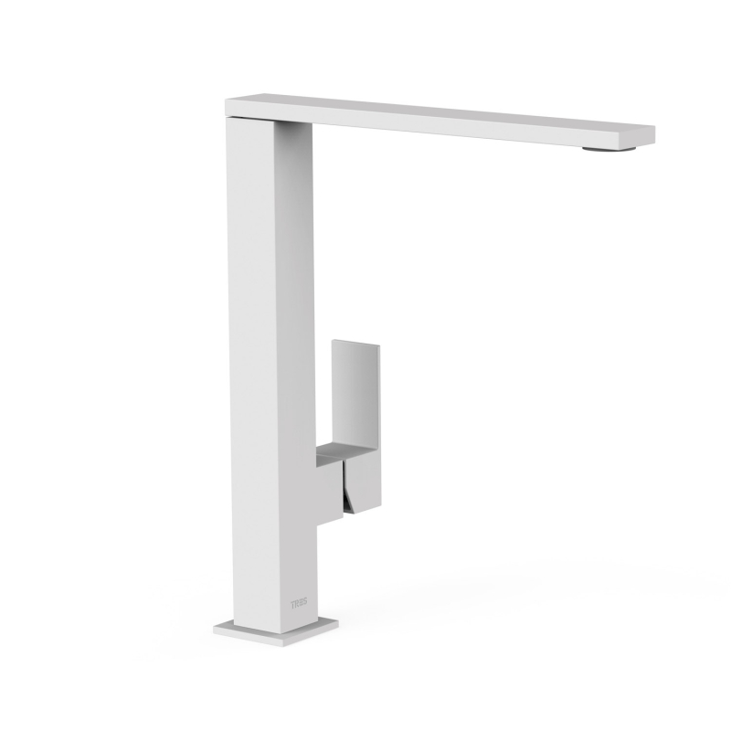 Wysoka bateria jednouchwytowa umywalkowa z boczną dźwignią CUADRO biel matowa TRES 00648501BM
