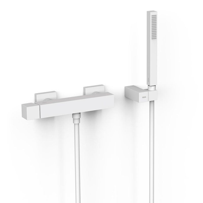 Bateria jednouchwytowa ścienna prysznicowa CUADRO biel matowa TRES 00716703BM