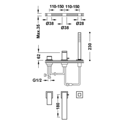 Bateria jednouchwytowa z montażem na krawędzi wanny CUADRO biel matowa TRES 00616105BM