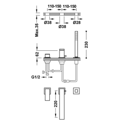 Bateria jednouchwytowa z montażem na krawędzi wanny CUADRO biel matowa TRES 00616103BM