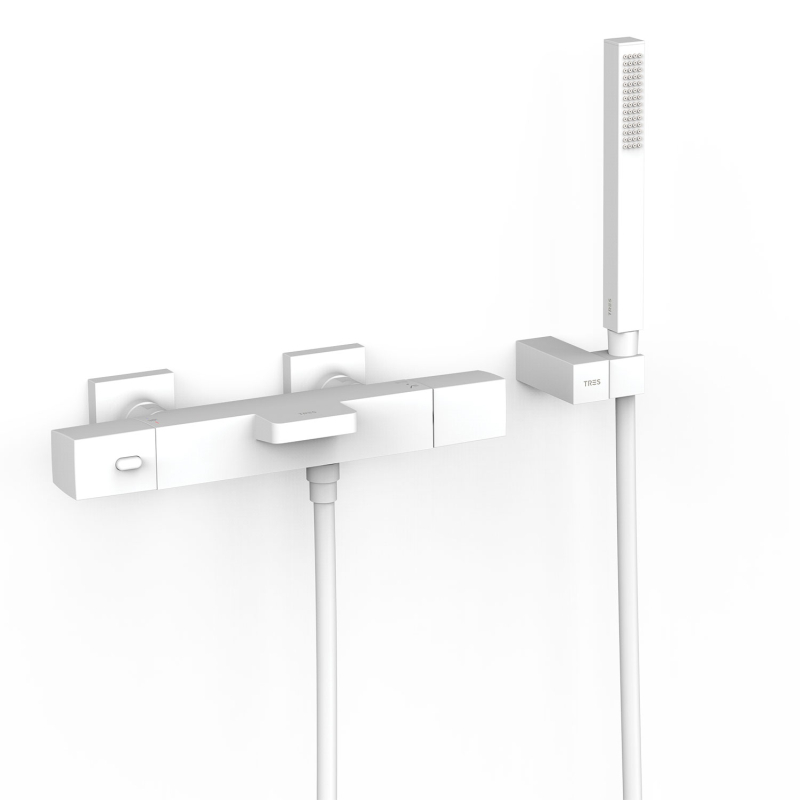 Bateria termostatyczna naścienna wannowa i prysznicowa OVER-WALL biel matowa TRES 19017469BM