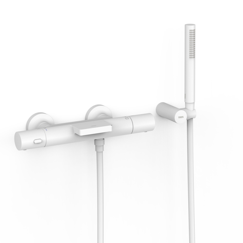 Bateria termostatyczna naścienna wannowa i prysznicowa OVER-WALL biel matowa TRES 19017428BM