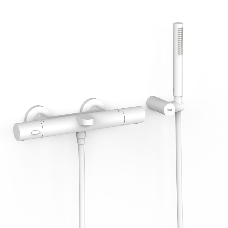 Bateria termostatyczna naścienna wannowa i prysznicowa OVER-WALL biel matowa TRES 19017429BM