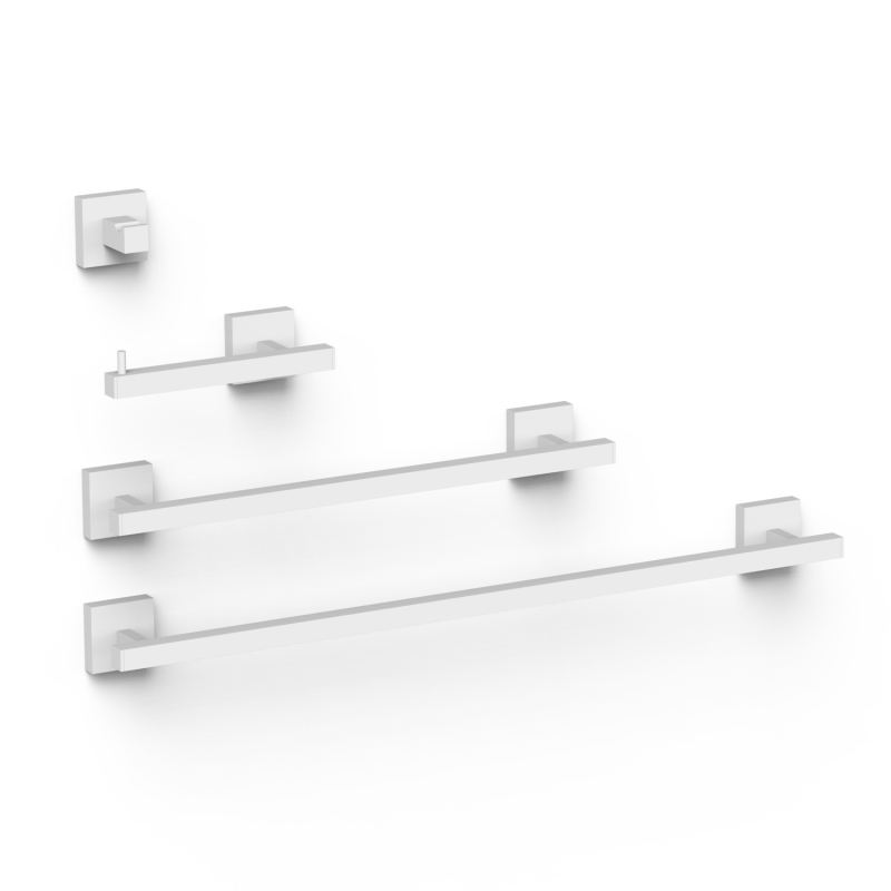 Zestaw 2 Haczyk na ręcznik + 1 Uchwyt na papier toaletowy bez klapy + 1 Wieszak biel matowa TRES 09598101BM