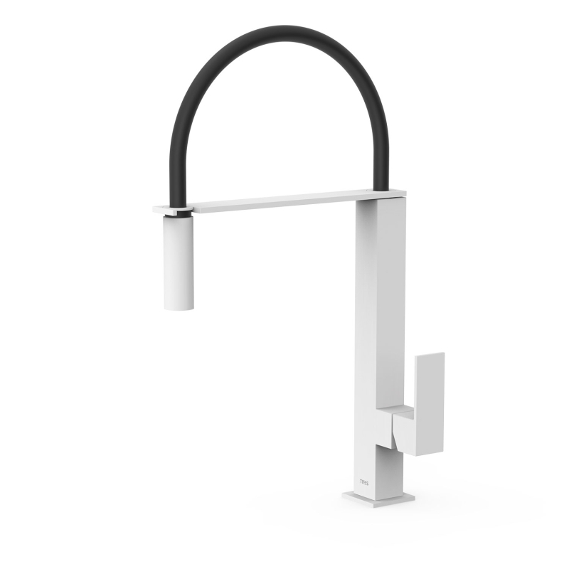 Bateria jednouchwytowa z elastyczną wylewką kuchenna biel matowa TRES 00648701BM