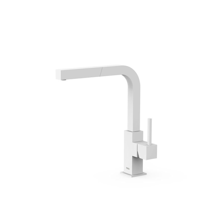 Bateria jednouchwytowa z wyciąganą wylewką kuchenną biel matowa TRES 006437BM