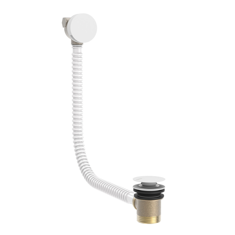 Okrągły Click-clack do wanny z napełnianiem przez kaskadę i przelewem biel matowa TRES 03453430BM