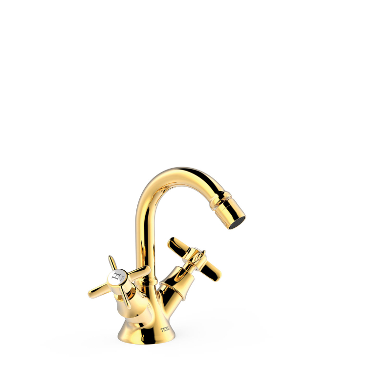 Bateria dwuuchwytowa do bidetu TRES CLASIC 24-k złoto TRES 24212201OR
