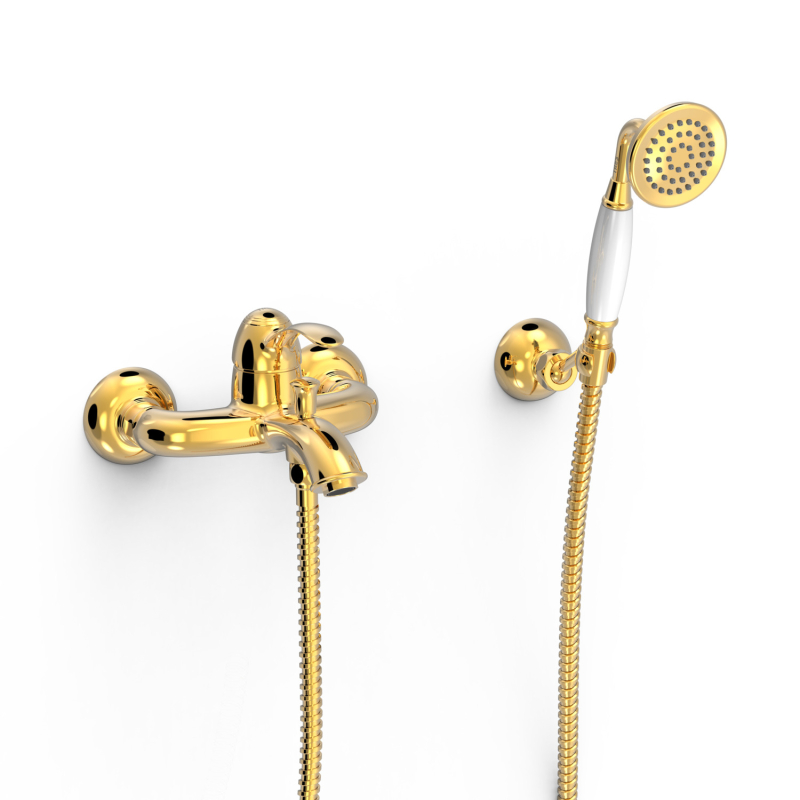 Bateria jednouchwytowa ścienna wannowa i prysznicowa TRES CLASIC 24-k złoto TRES 24217001OR