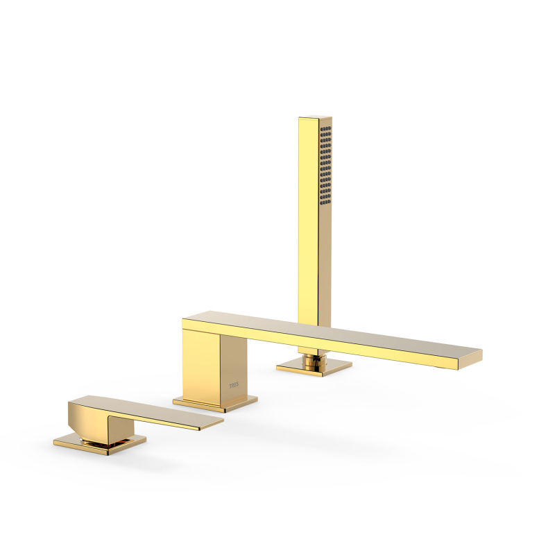 Bateria jednouchwytowa z montażem na krawędzi wanny SLIM 24-k złoto TRES 20216101OR