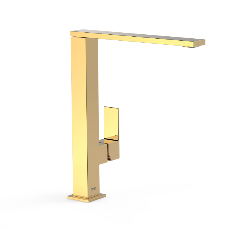 Wysoka bateria jednouchwytowa umywalkowa z boczną dźwignią CUADRO 24-k złoto TRES 00648501OR