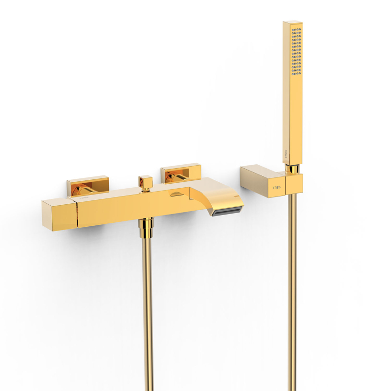 Bateria jednouchwytowa ścienna wannowa i prysznicowa CUADRO 24-k złoto TRES 0071700203OR