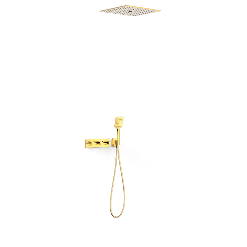 Zestaw baterii termostatycznej podtynkowej 3-drożnej prysznicowej B-SYSTEM 24-k złoto TRES 30725306OR