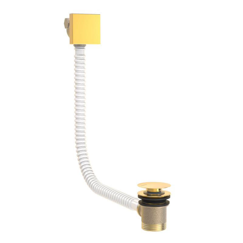 Kwadratowy Click-clack do wanny z napełnianiem przez kaskadę i przelewem. 24-k złoto TRES 03453440OR