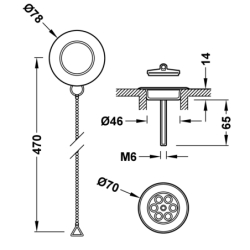 Sitko do odpływu z zestawem montażowym z łańcuszkiem i zatyczką do wanny 24-k złoto TRES 03474501OR
