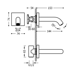 Wylewka stała naścienna 24-k złoto TRES 21018107OR