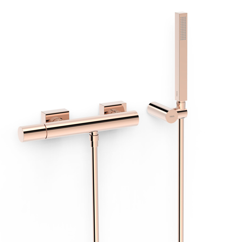 Bateria jednouchwytowa ścienna prysznicowa PROJECT-TRES 24-k różowe złoto TRES 21116701OP