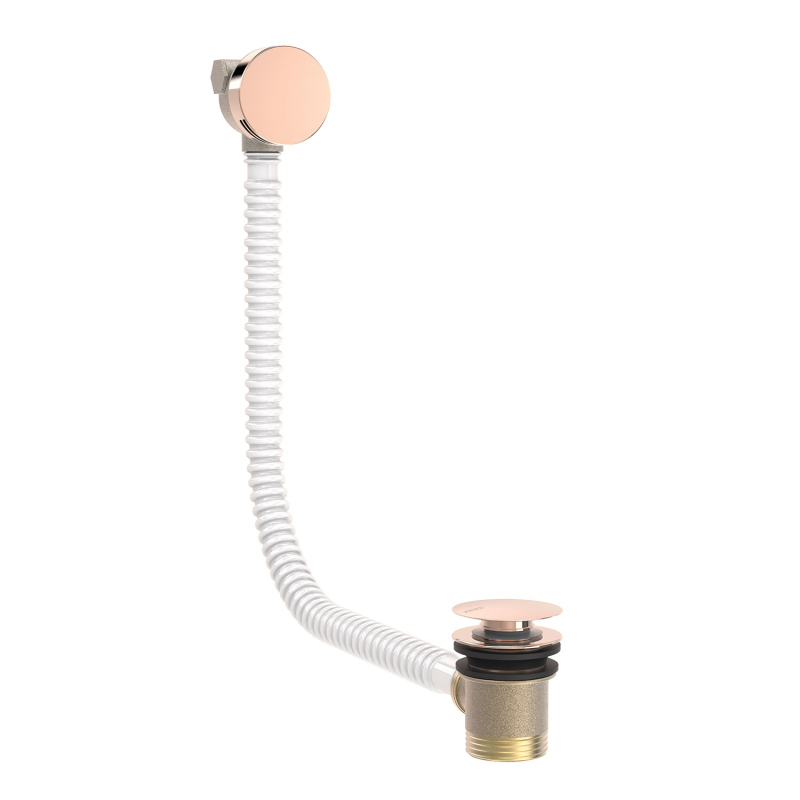 Okrągły Click-clack do wanny z napełnianiem przez kaskadę i przelewem 24-k różowe złoto TRES 03453430OP