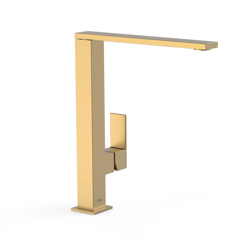 Wysoka bateria jednouchwytowa umywalkowa z boczną dźwignią CUADRO 24-k matowe złoto TRES 00648501OM
