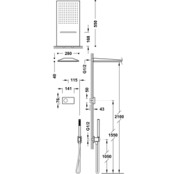 Zestaw elektronicznej baterii termostat. podtynkowej 3-drożnej prysznicowej SHOWER TECHNOLOGY 24-k matowe złoto TRES 09286308OM