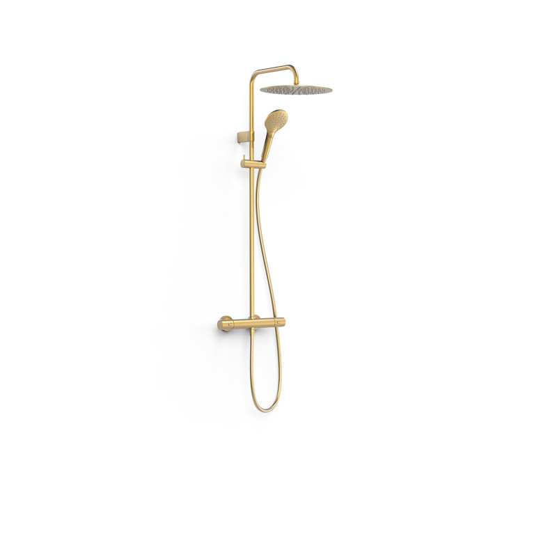 Zestaw baterii termostatycznej naściennej 2-drożnej prysznicowej OVER-WALL 24-k matowe złoto TRES 19039314OM