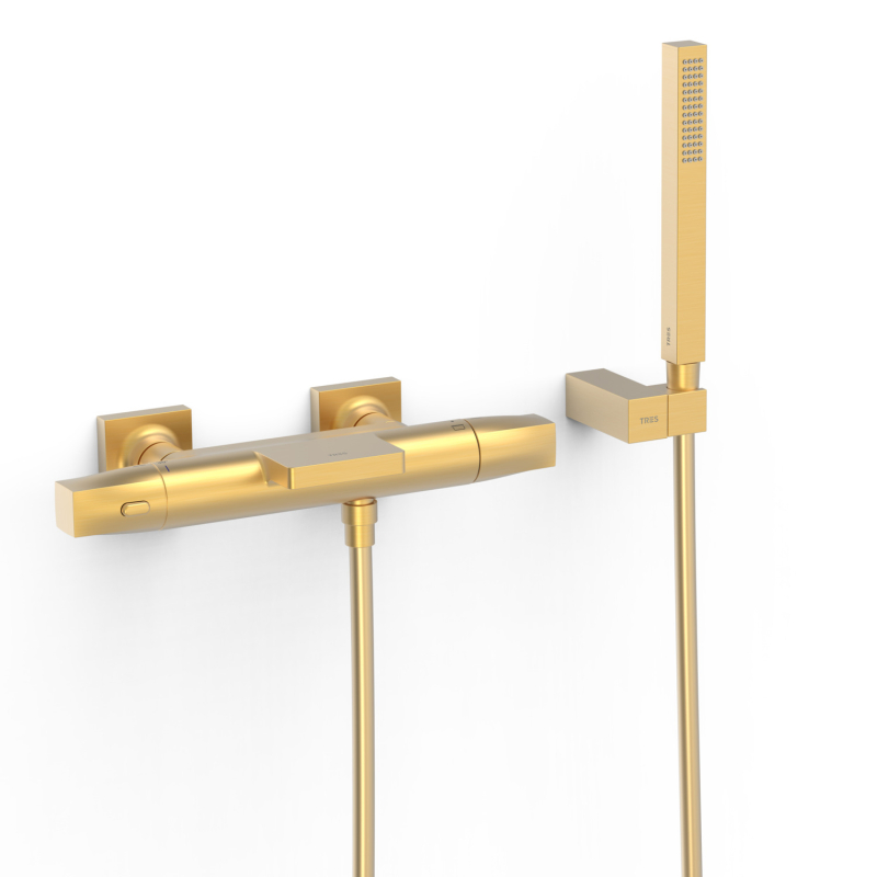 Bateria termostatyczna naścienna wannowa i prysznicowa OVER-WALL 24-k matowe złoto TRES 19017489OM