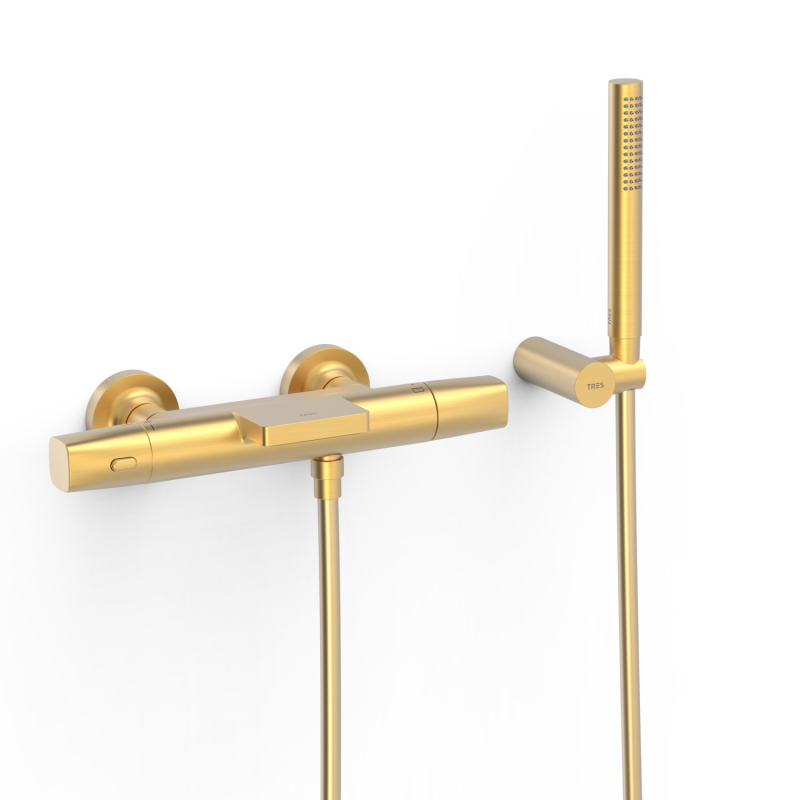 Bateria termostatyczna naścienna wannowa i prysznicowa OVER-WALL 24-k matowe złoto TRES 19017499OM