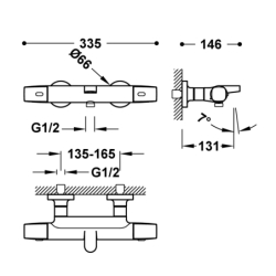 Bateria termostatyczna naścienna wannowa i prysznicowa OVER-WALL 24-k matowe złoto TRES 19017449OM