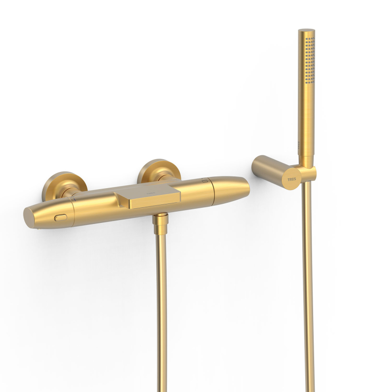 Bateria termostatyczna naścienna wannowa i prysznicowa OVER-WALL 24-k matowe złoto TRES 19017479OM